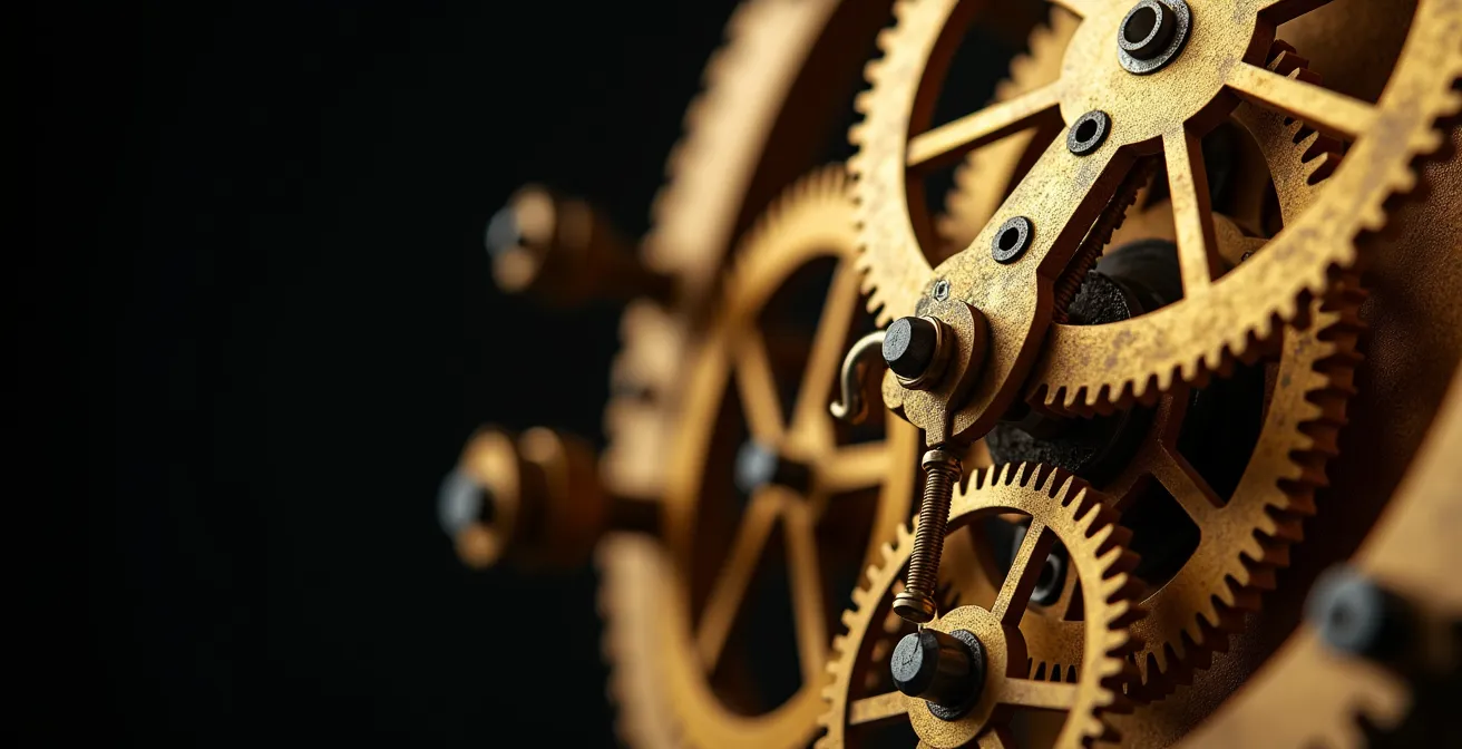 Horloge mécanique ancienne avec détails dorés